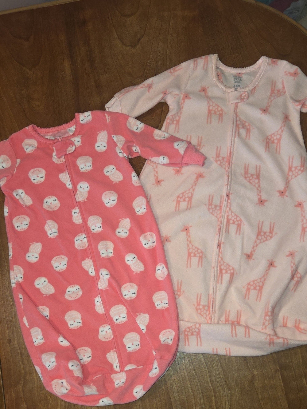 2-Pack Baby Girls Pink Sleep Sacks with Giraffe & Owl Prints